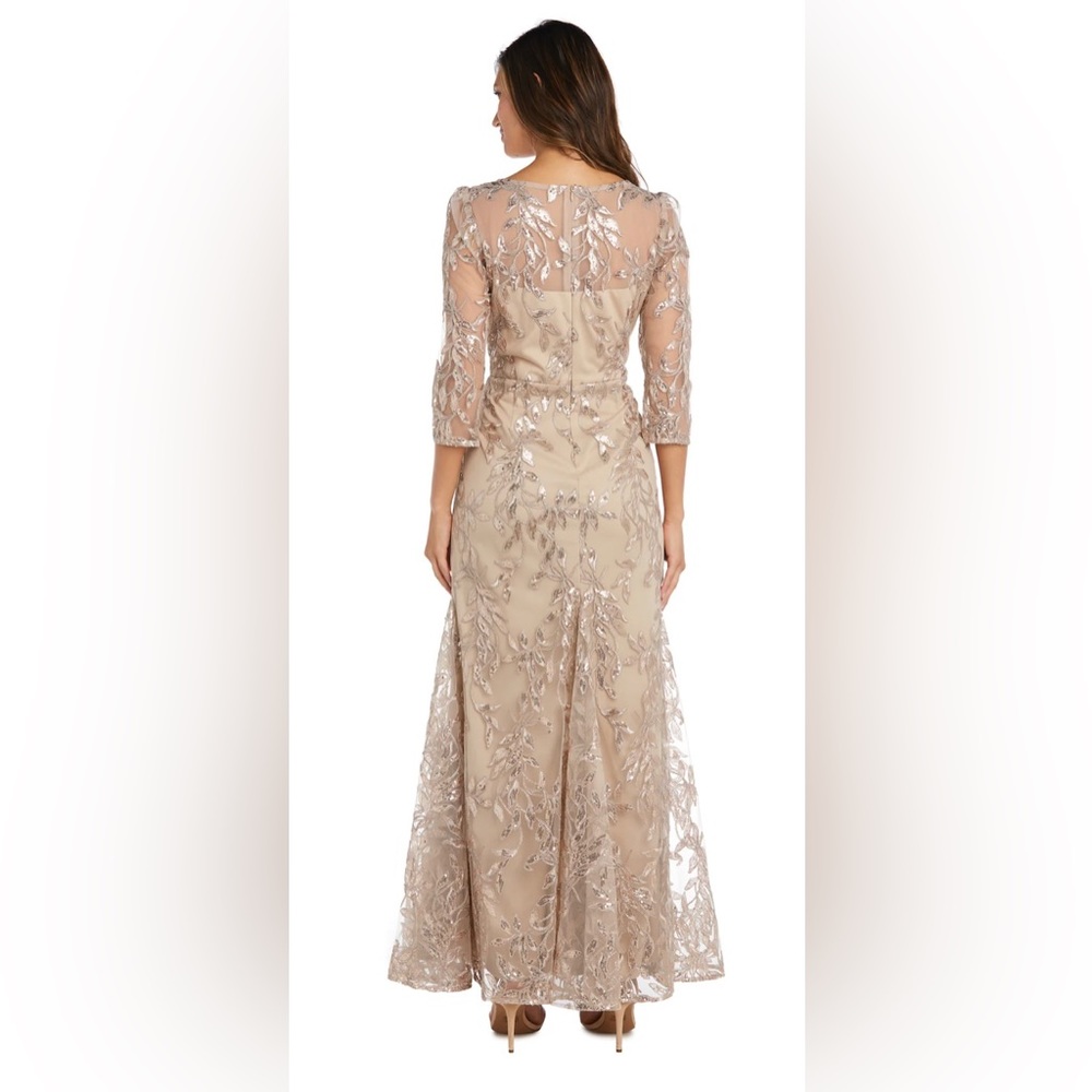 R&M Richards Embellished Boat Neck Illusion Gown Size 16 - Picture 2 of 6